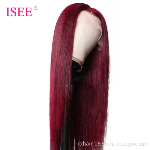 99J Burgundy Red Color Human Hair Wig Customized Texture 30inch Long Brazilian Cuticle Aligned Hair Lace Front Wigs
